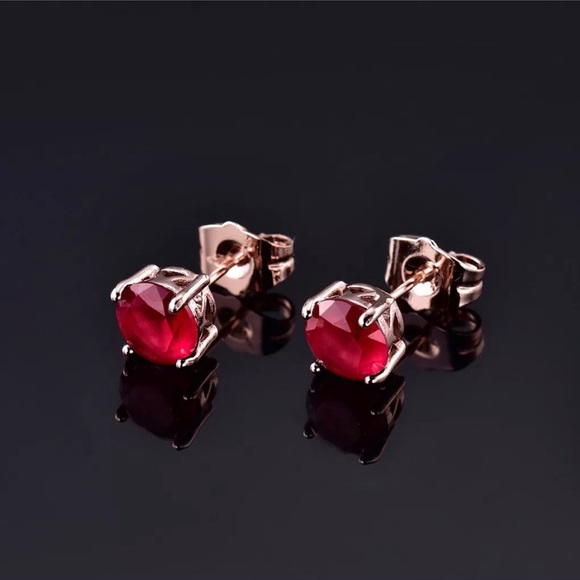 Beautiful Ruby Red Rose Gold Studs! - Picture 2 of 3